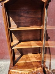 Antique Curio Bombay style Cabinet Carved Wood & Glass 3 Shelves