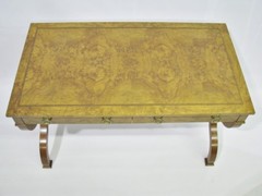 Baker Furniture Regency Style Burlwood Veneer Writing Desk / Library Table