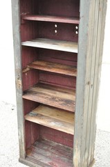 Antique American Primitive Blue Green Distress Painted Bookcase Cupboard Cabinet