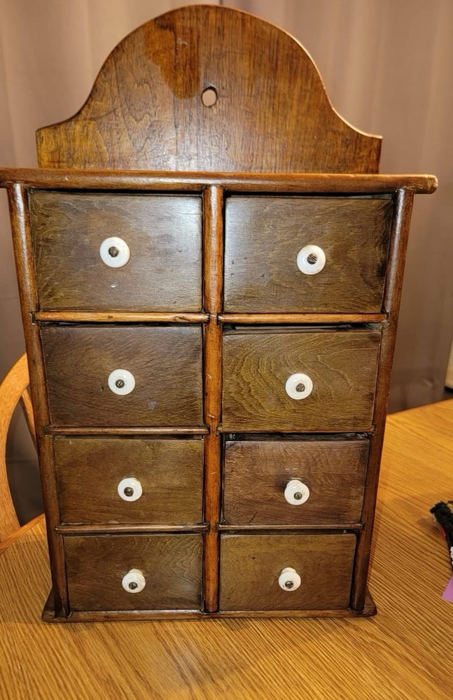 Antique Wooden 8-Drawer Wall Cabinet with Porcelain Knobs Handmade Brown