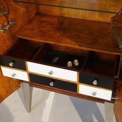 NO TARIFFS! Unique Mahogany and Burl wood Tuxedo Bar Cabinet with LED lighting