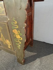Antique Hand Painted Asian Chinoiserie Altar Cabinet Side Table