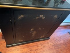Black with Black Marble Top Oriental Bar Cabinet 17D”x45Wx42H. Plenty of storage