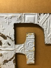 Decorative Salvaged Tin Ceiling 16″ Patchwork Shabby Blue Letter F Old 221-26B