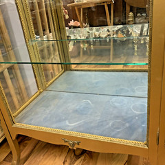 ATQ Gold Painted Wood Lighted Curio Cabinet + 3 Glass Shelves & Mirror 56″H 28″L