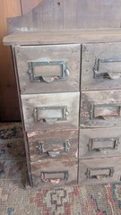 Antique Old Primitive Wood 12 Drawer Apothecary Spice Storage Cabinet 16″