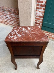 Antique French Nightstand Cabinet Marble Top Louis XV Carved Walnut c1890