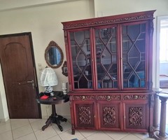 Vintage Mahogany Buffet Hutch Display Cabinet Antique Style Carved Wood Showcase