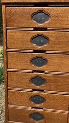 Antique Arts Crafts Tiger Oak 12 Drawer Wood File Cabinet Apothecary Hall Table