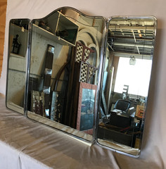 VTG 1950 Deco 26×37 Vanity Arch Top Tri-Fold Mirror Medicine Cabinet Old 649-26B