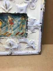 VTG 11″ Sq. Photo 4×6 Tin Ceiling Metal Shabby White Picture Frame Old 916-26B