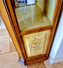 Large 77″ Hand Painted Maple? Wood Glass Display Cabinet Case 3 Shelf Ornate HTF