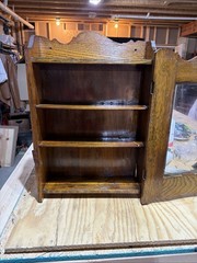 Antique Oak Wall Hanging Cabinet Cupboard w/ Key Lock 3 Shelf Primitive