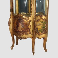 Giltwood Bombay Serpentine Vitrine With Verdis Martin Panels c1890