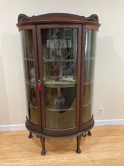 Unique Antique Curved (Bow) Glass China and Curio Cabinet