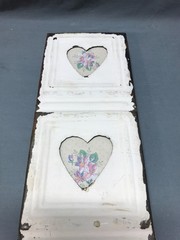 VTG 5×23 Multi Quad 3″ Heart Photo Tin Ceiling Metal Picture Frame Old 1849-25B