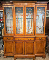 English Edwardian Style Breakfront in Satinwood with Dentil Molding