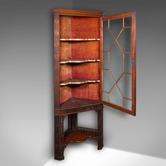 Antique Porcelain Corner Display Cabinet, English, Chippendale Taste, Victorian