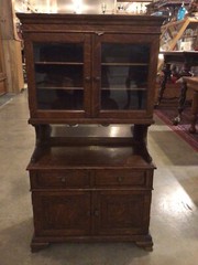 Antique Child’s Hutch / Cupboard With Glass Doors And Mirror