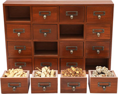 Card Catalog Desk Drawer Organizer,Wooden Vintage Apothecary Cabinet with 16 Dra