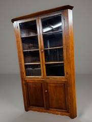 Antique Wooden Corner Cabinet with Glass Doors, 5 Shelves, Brown Stained Finish