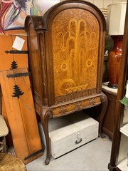 Vintage 1930’s Art Deco Burled Walnut Inlayed and Carved China Cabinet