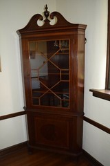 Spectacular Mahogany & inlay Handmade Corner China Cabinet by Potthast Bros.