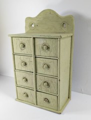 20th Century Vintage Green Painted Hanging Wall Spice Apothecary Cabinet Chest