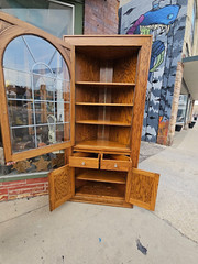 Craftsmen vintage Oak Corner china display cabinet with lead glass door