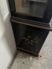 Vintage Chinoiserie Black Lacquer Breakfront Display Cabinet
