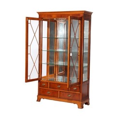 Antique Mahogany & Satinwood Two Door China Cabinet C1920