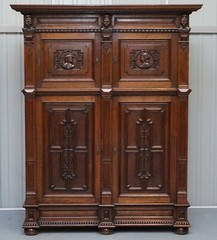 RARE DUTCH STUNNING 1940’S ORNATELY HAND CARVED CUPBOARD PART LARGE OFFICE SUITE