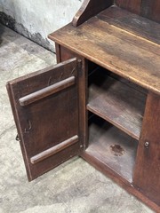 Antique Primitive Hardwood Cupboard, Scalloped Gallery, Hand-Forged Iron 19th C.
