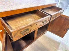 Antique Wooden Breakfront Cabinet with Mirror and Ornate Detailing