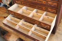 c.1910s Antique Parts Advertising Compression Springs Cabinet Vtg Drawers Oak