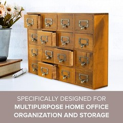 16 Drawers Wood Apothecary Medicine Cabinet Label Holder Card Catalog Organizer