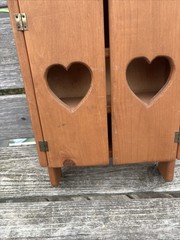 Vintage Wood Wall Mount Cabinet with Heart Cut Outs On Doors Country Farm 🔥