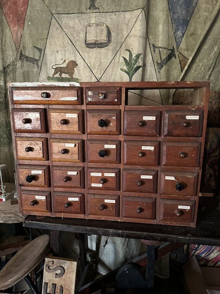 1900s Cabinet Apothecary Industrial Nut Bolt Multi Drawer Hardware Type Ohio