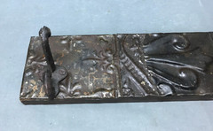VTG Decorative Patchwork Rust 23″ Tin Ceiling Metal 3 Hook Rack Old 140-25B
