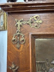 Antique Art Nouveau tiger oak quarter sawn wall cabinet 1890 bronze plaque nice