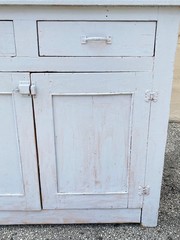 Antique French Country Farmhouse White 2 Piece Step Back Hutch Kitchen Cupboard