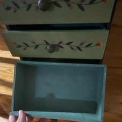 Hand Painted Wooden Trinket Box with Drawers, Floral Design, Black Green