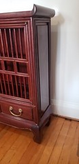 Oriental-Style Wooden Cabinet with Brass Handles and Two Drawer