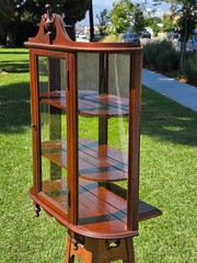 Vintage Federal Style Curved Glass Wall Curio Cabinet Mirror Back Display Case