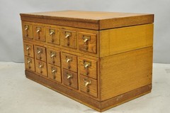 Antique Arts & Crafts Library 15 Drawer Mission Oak Stacking Card File Cabinet