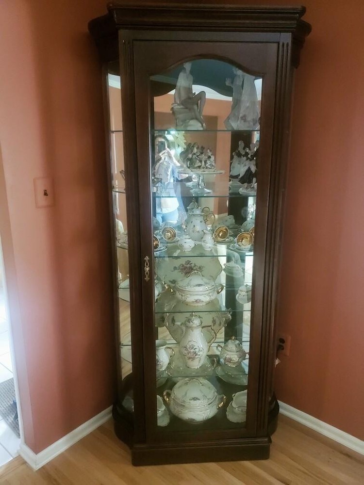 Antique Corner Cabinet Sliding Curved Bowed Glass China Curio Cabinet Rare
