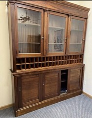 WOW vintage antique mahogany post Office work cabinet 83” L x 101” H x 15.5” D