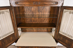 Baker Furniture French Provincial Louis XV Carved Oak Lighted Bar Cabinet, 1960s