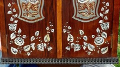 Antique Wood Spice Wall Cabinet INTRICATE INLAID SILVER METAL Floral SUPER RARE!