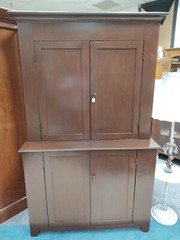 Antique Walnut Blind Door Stepback Cabinet Cupboard Hutch